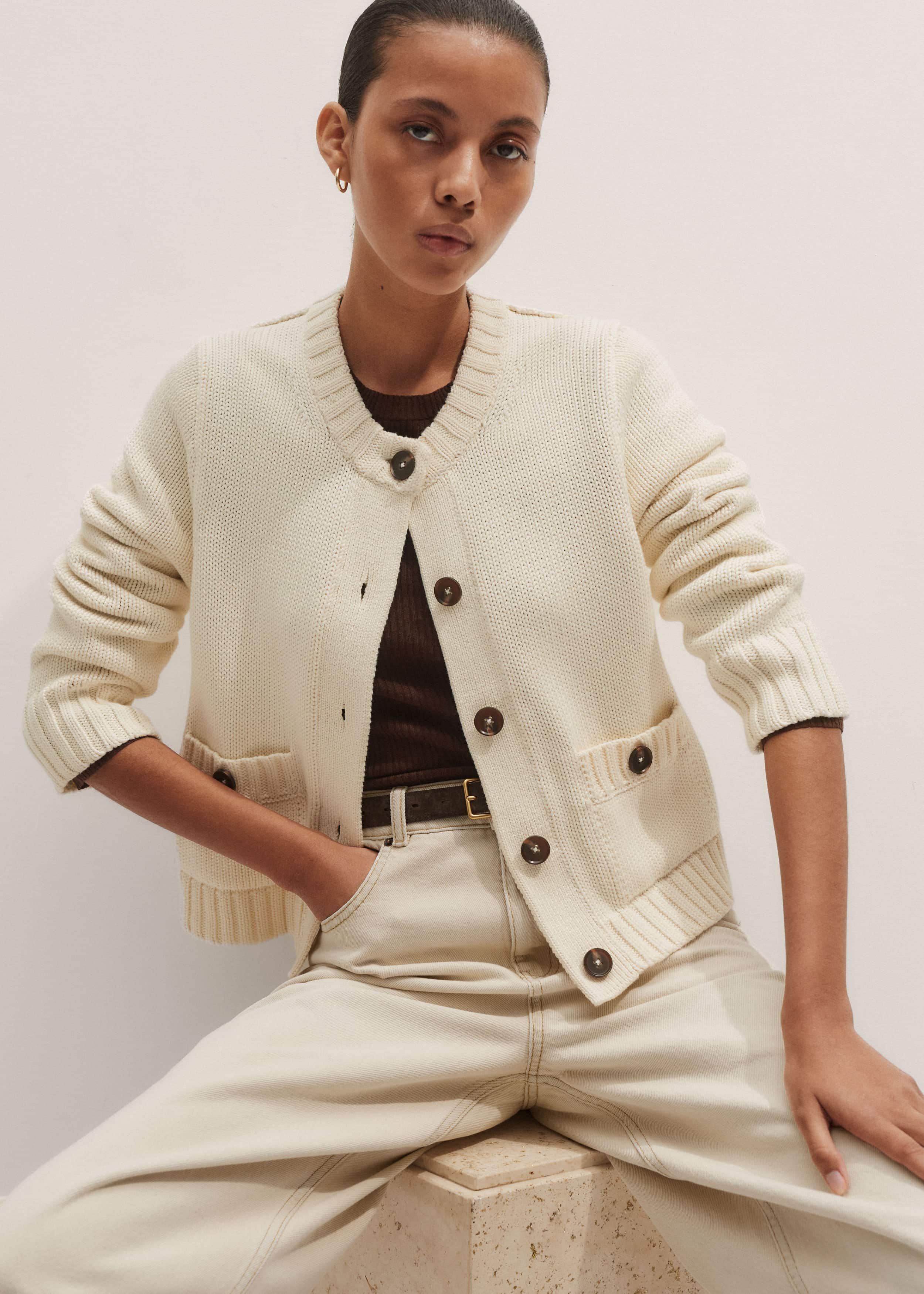 Cream Bracelet Sleeve Cropped Cardigan meandem