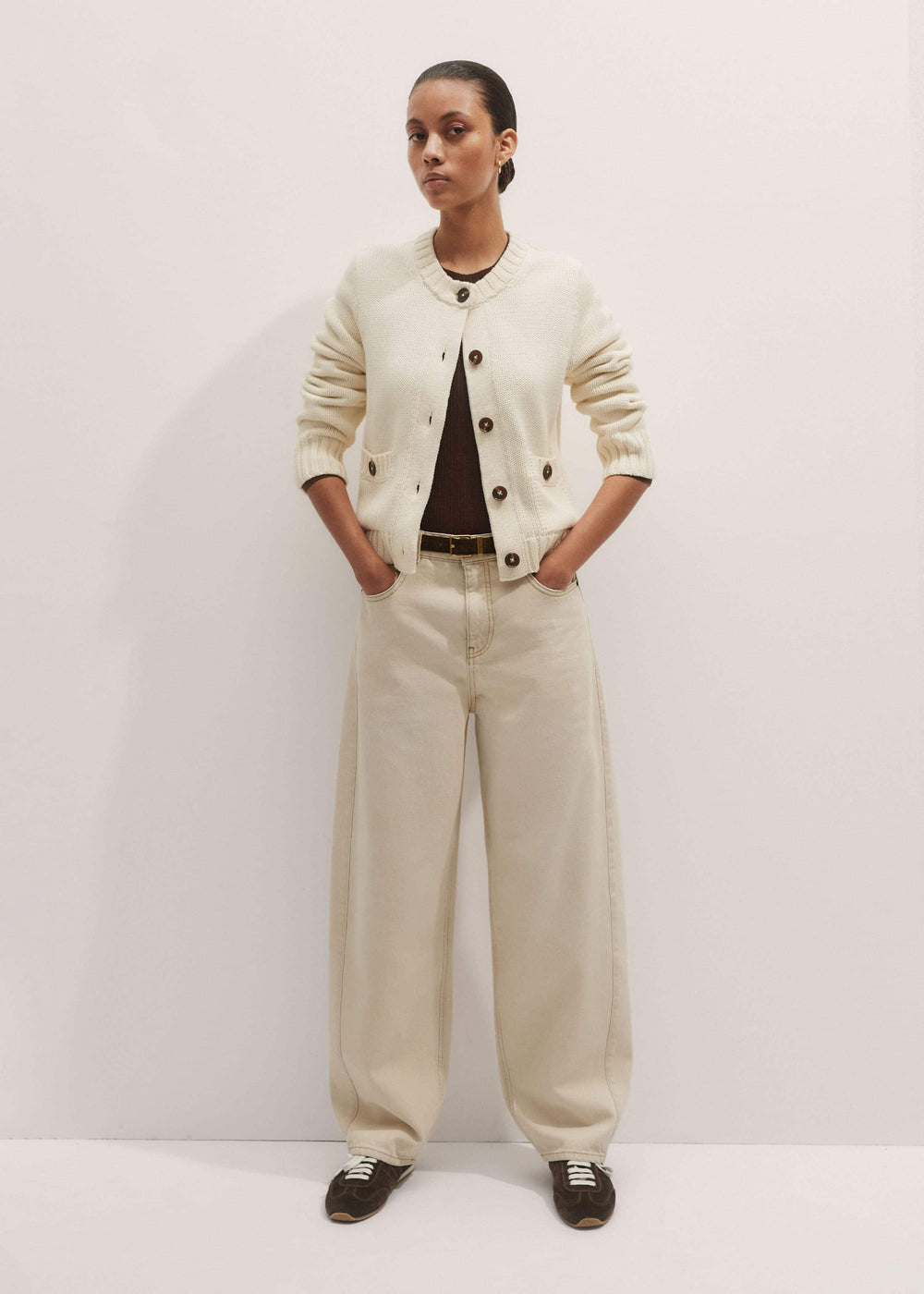 Cream Bracelet Sleeve Cropped Cardigan meandem