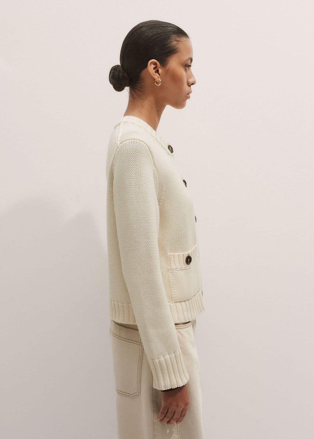 Cream Bracelet Sleeve Cropped Cardigan meandem