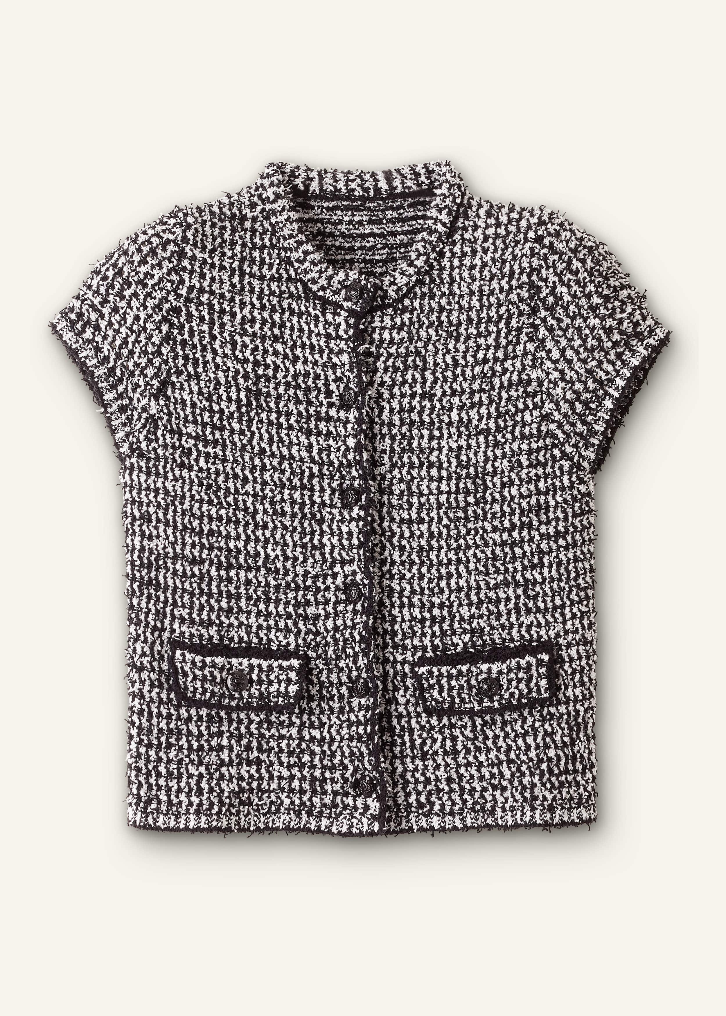 Black Tweed Knit Pouf Sleeve Crop Jacket meandem