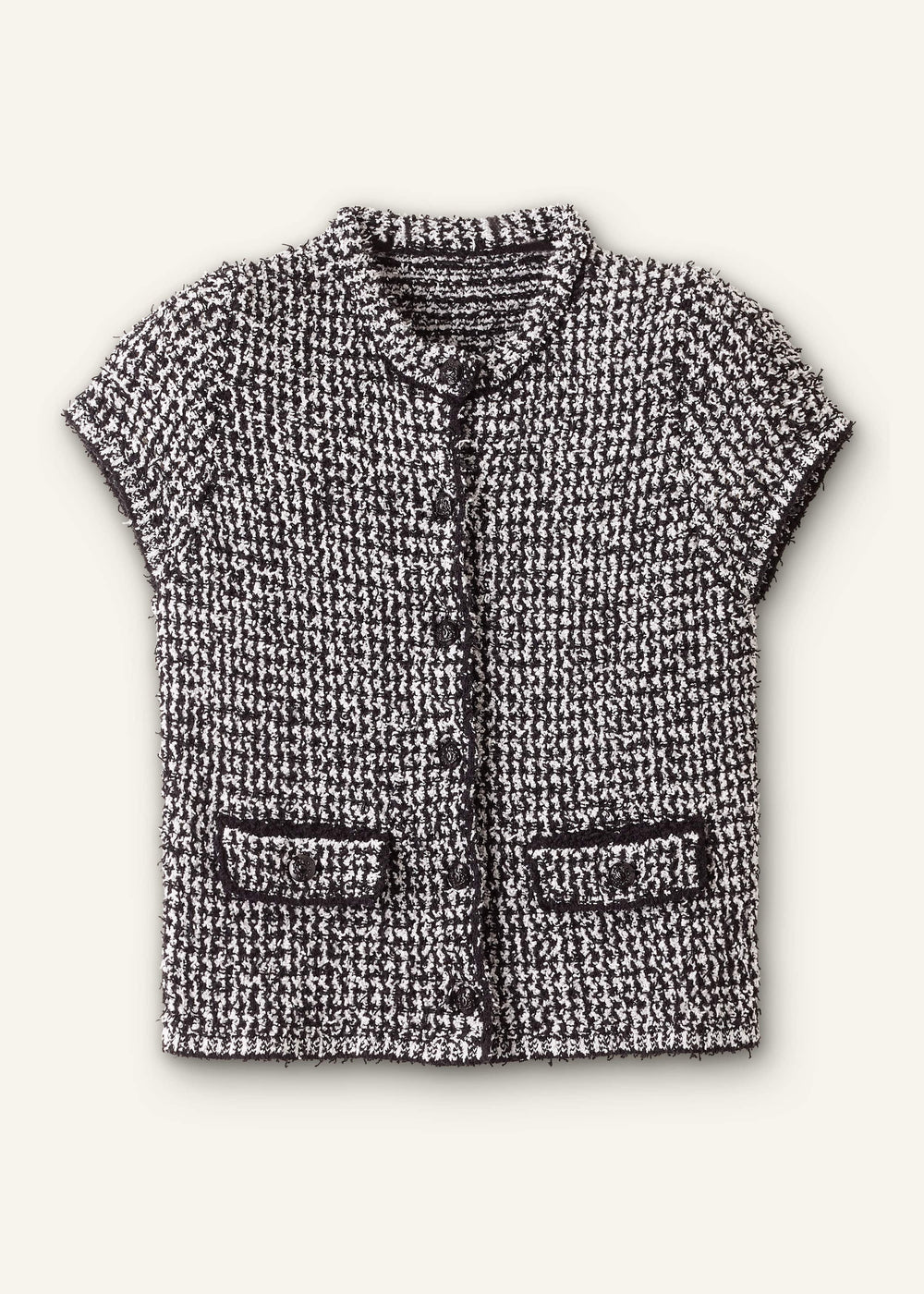 Black Tweed Knit Pouf Sleeve Crop Jacket meandem