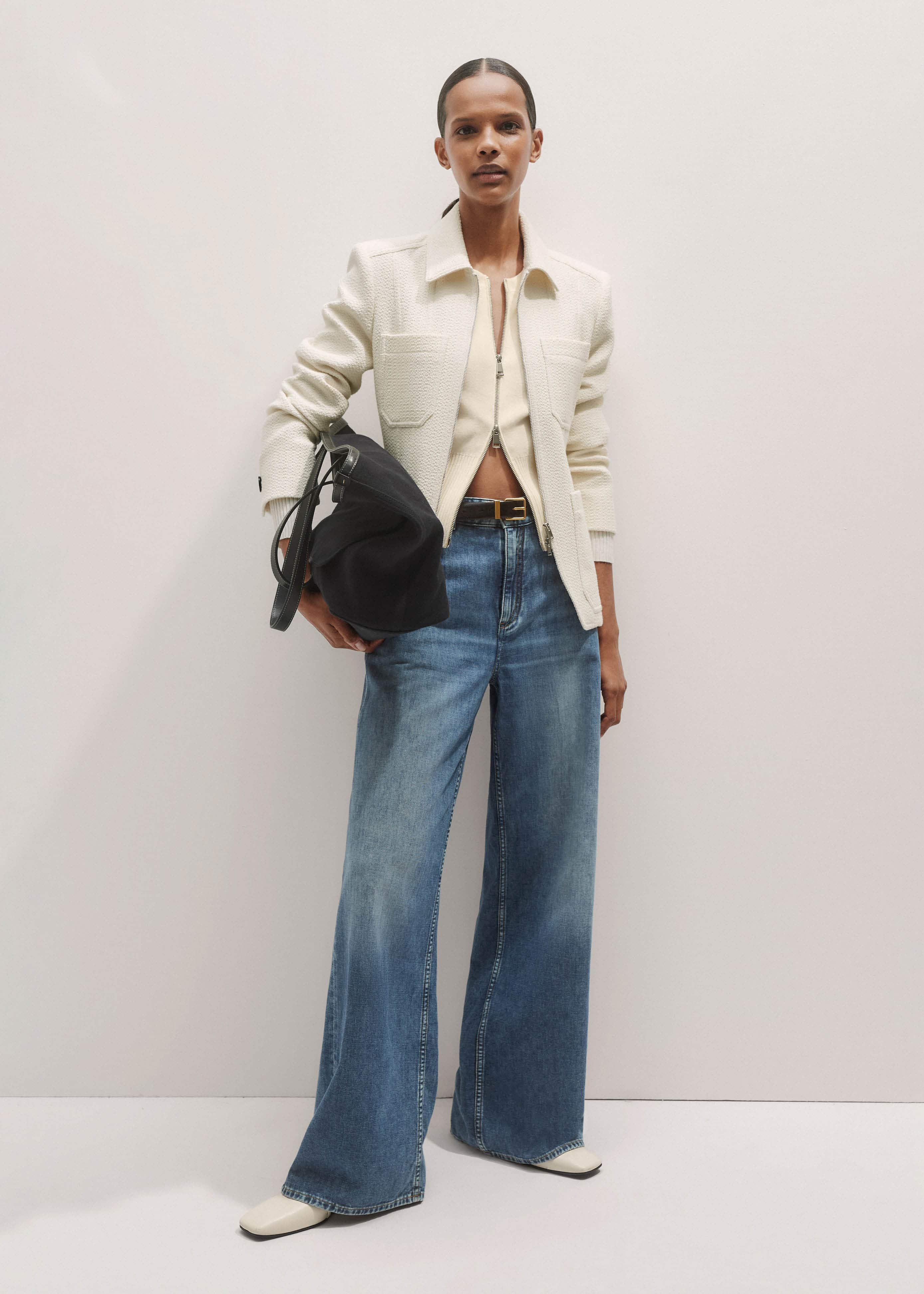 Cream Milano Knit Two-Way Zip Cardigan meandem