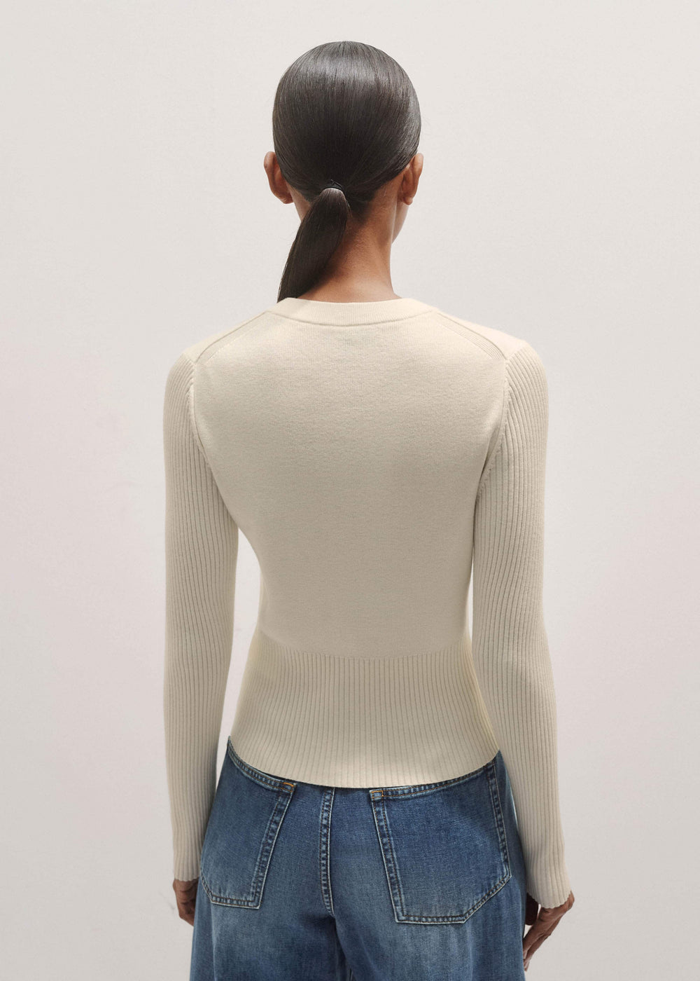 Cream Milano Knit Two-Way Zip Cardigan meandem