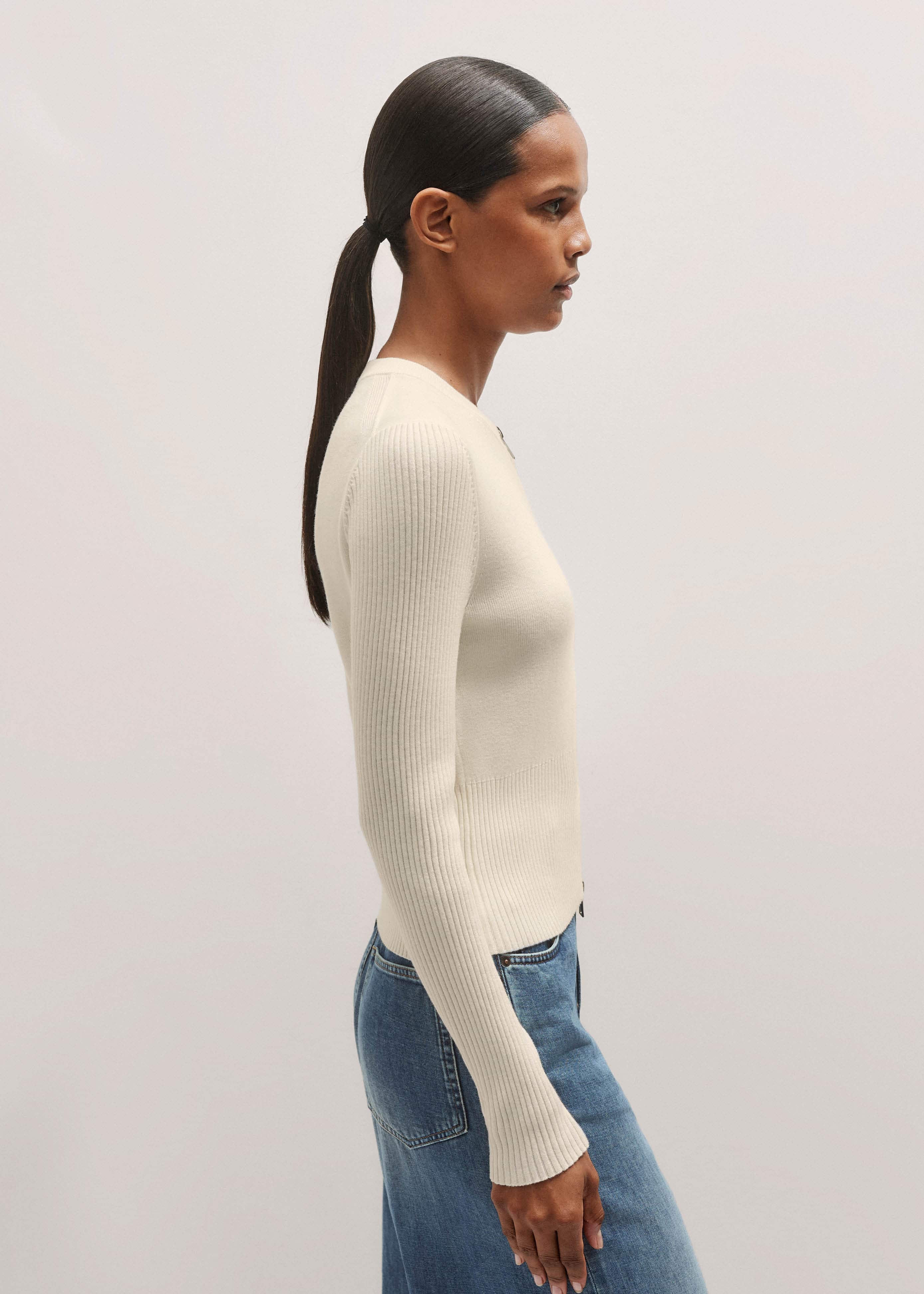 Cream Milano Knit Two-Way Zip Cardigan meandem