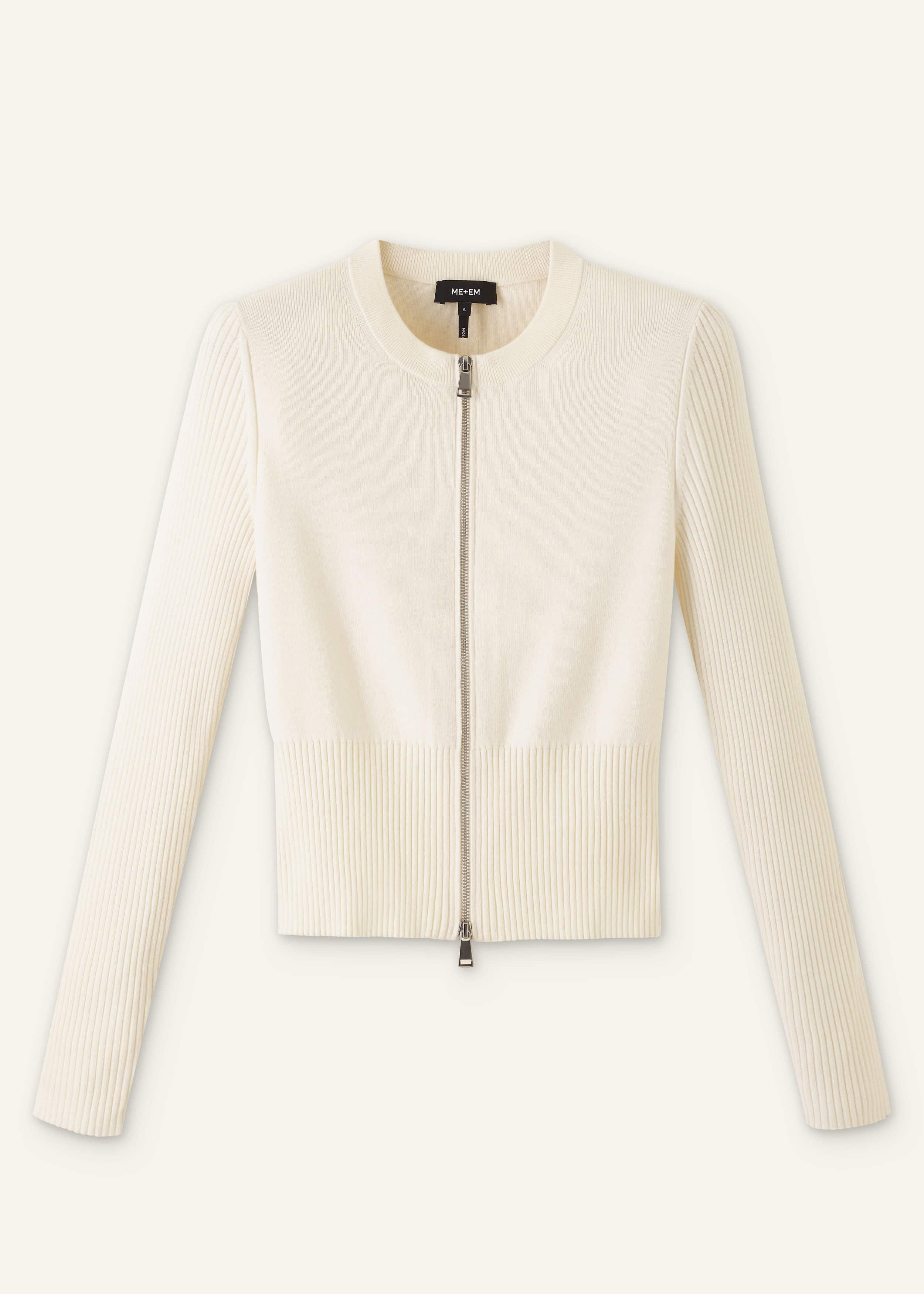 Cream Milano Knit Two-Way Zip Cardigan meandem