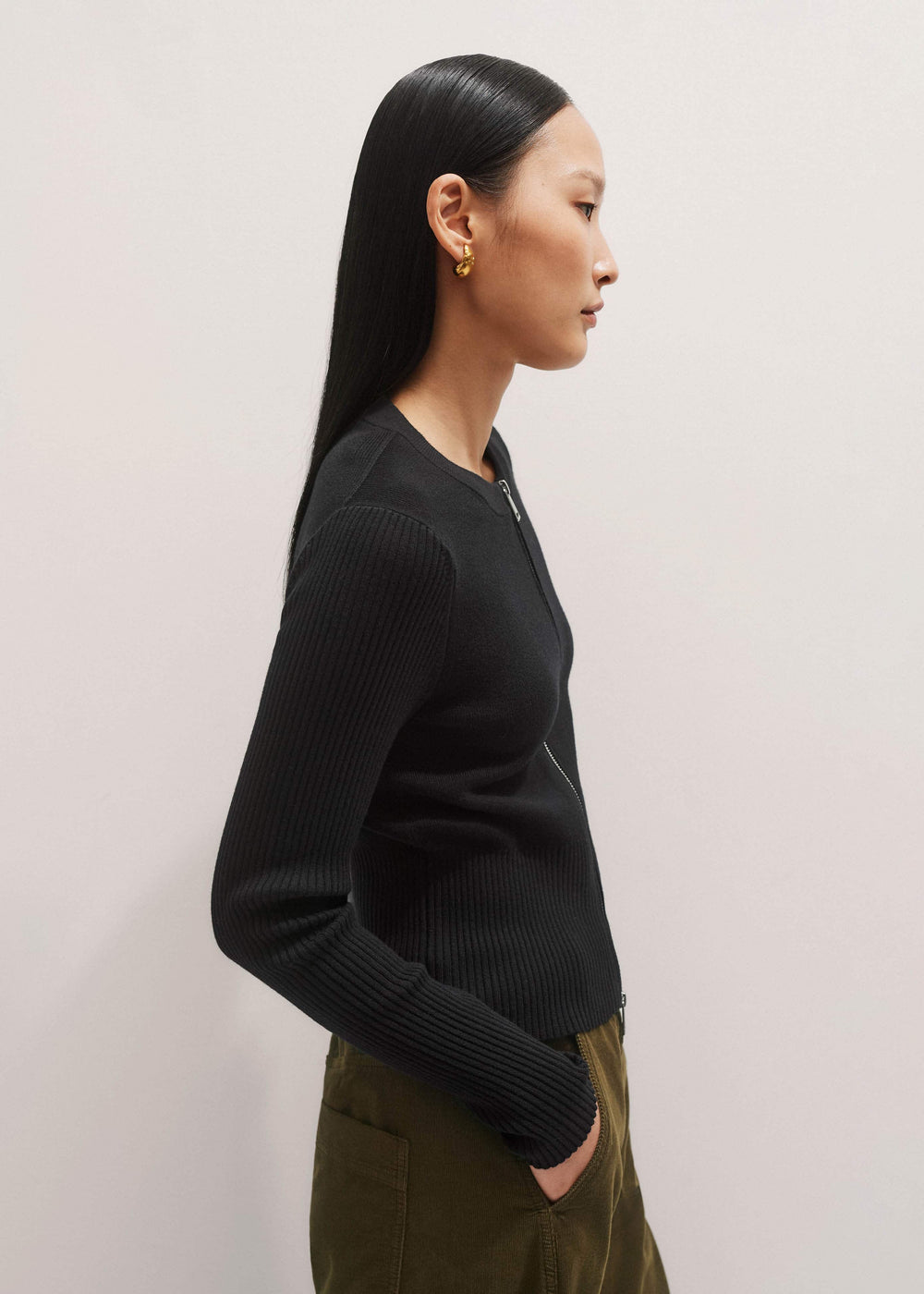 Black Milano Knit Two-Way Zip Cardigan meandem