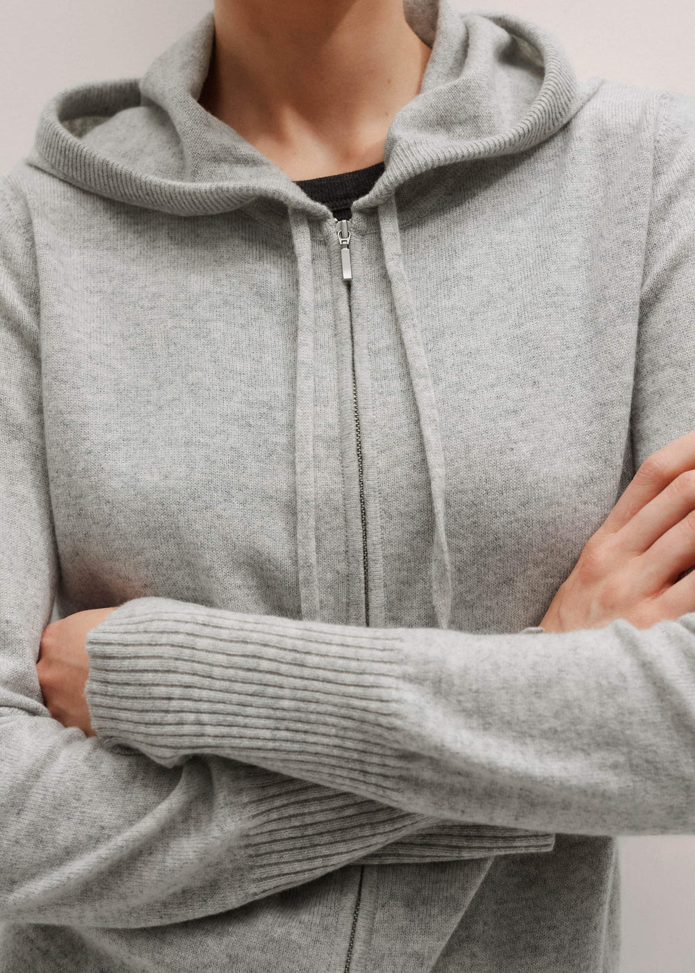 Silver Gray Mélange Cashmere Relaxed Fit Box Zip Hoodie meandem