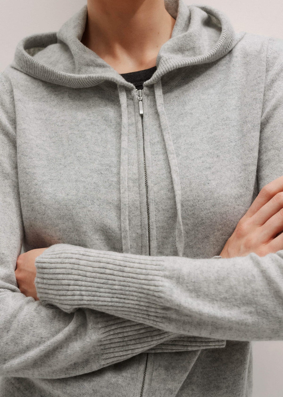 Silver Gray Mélange Cashmere Relaxed Fit Box Zip Hoodie meandem