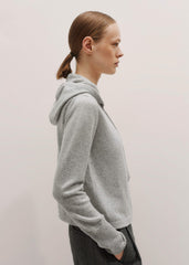 Silver Gray Mélange Cashmere Relaxed Fit Box Zip Hoodie meandem