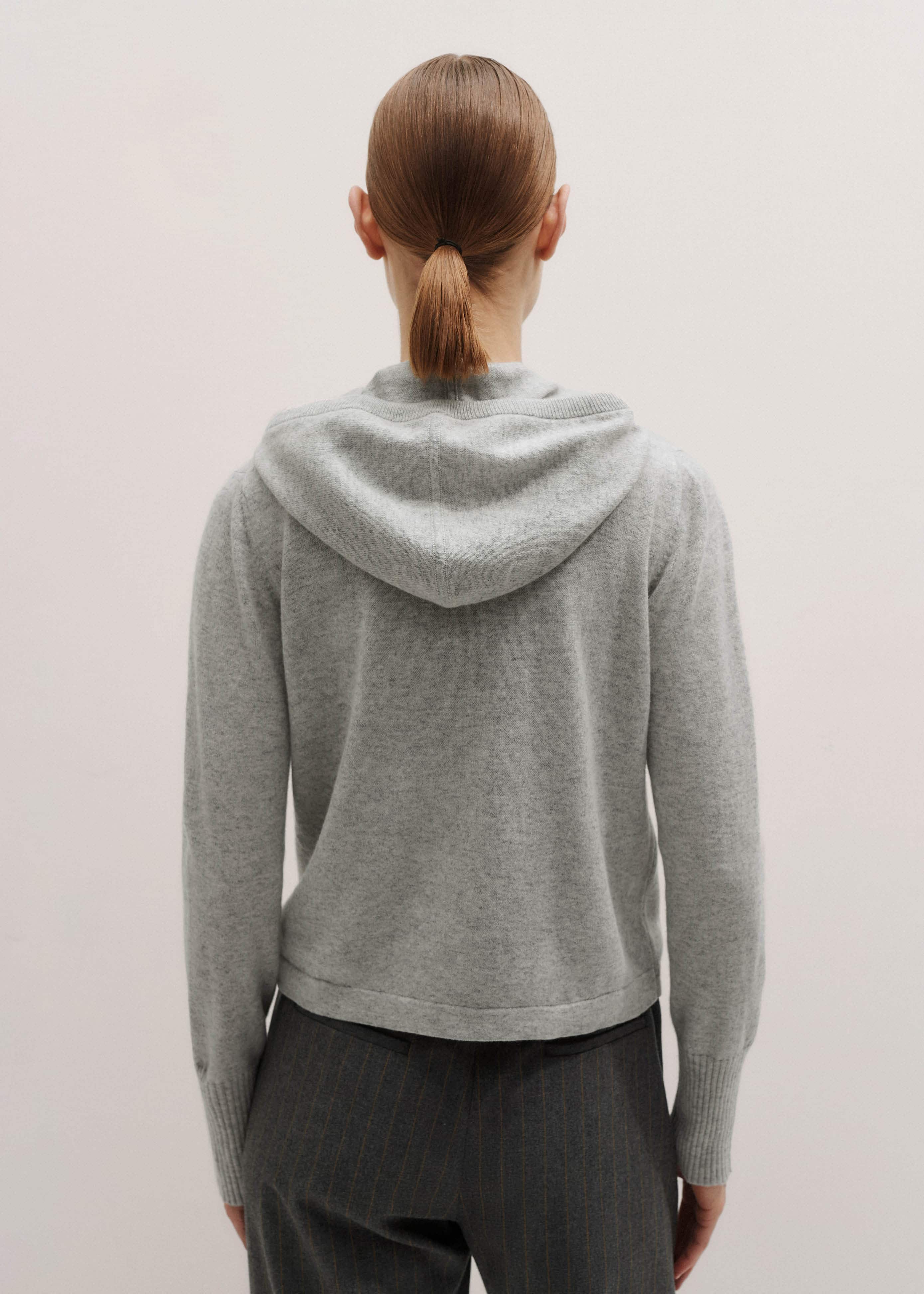 Silver Gray Mélange Cashmere Relaxed Fit Box Zip Hoodie meandem