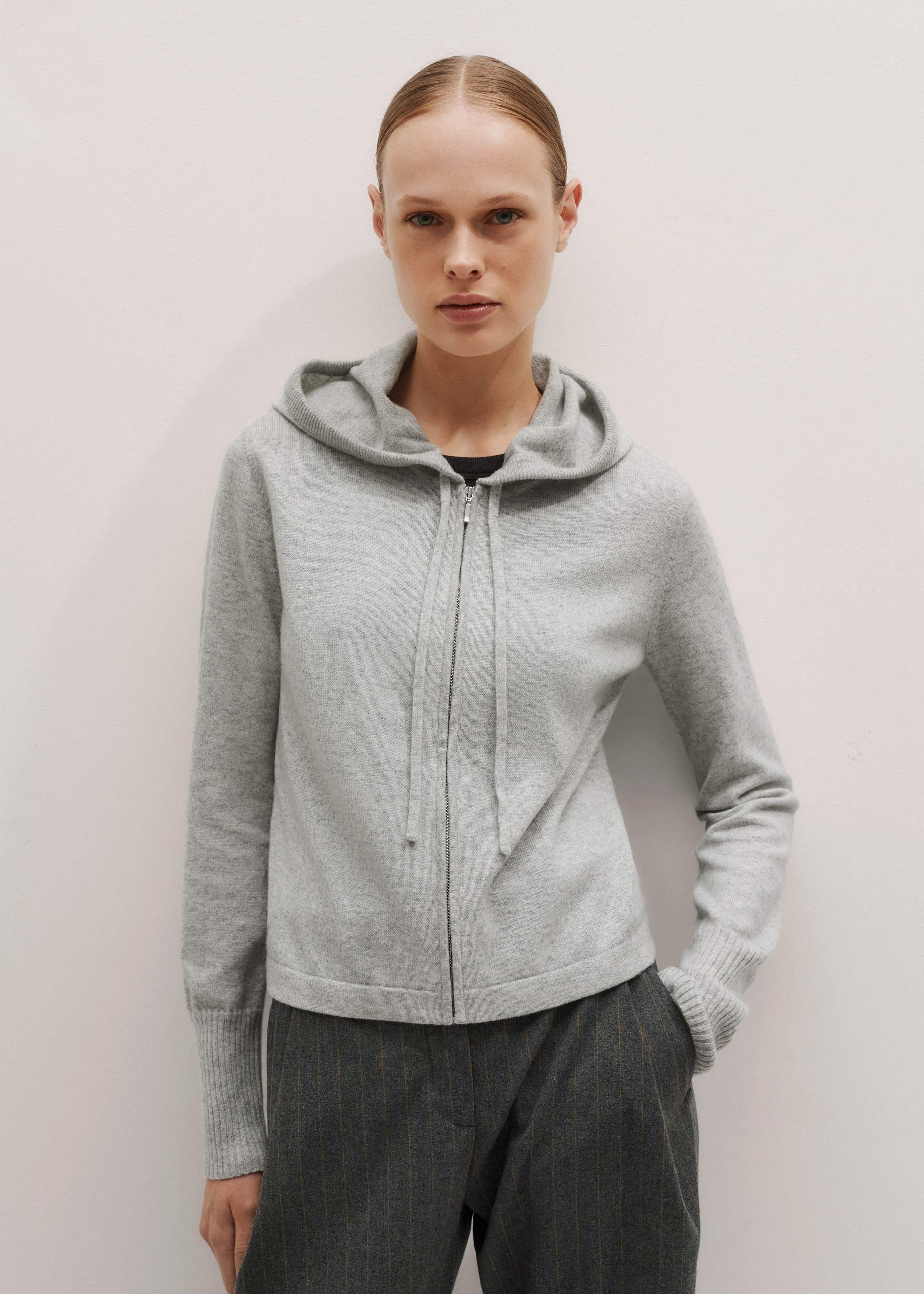 Silver Gray Mélange Cashmere Relaxed Fit Box Zip Hoodie meandem