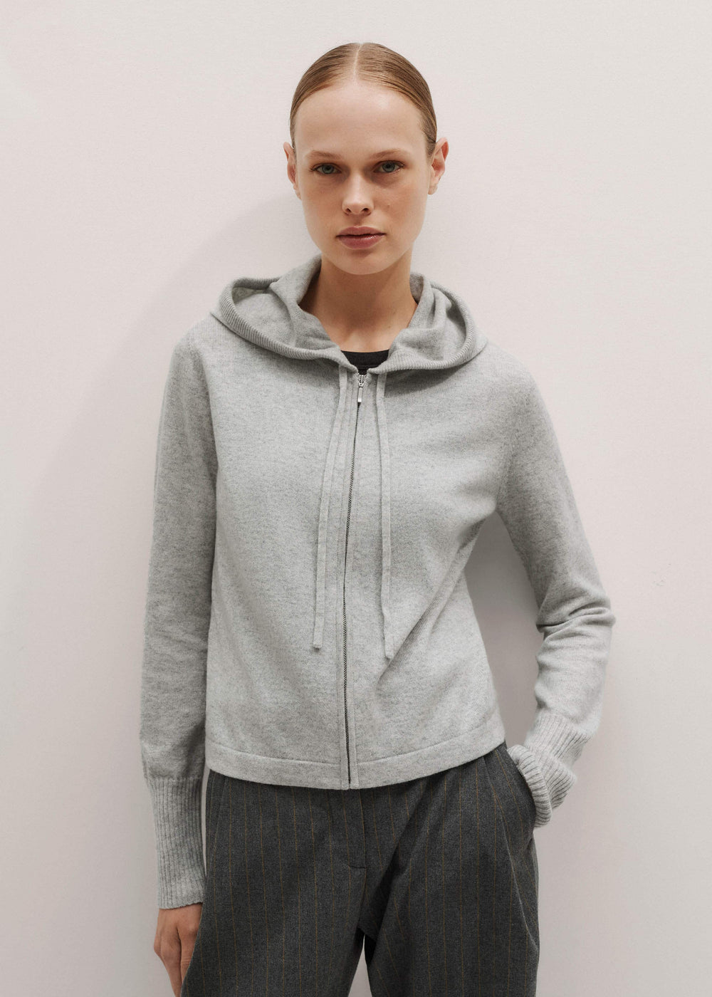 Silver Gray Mélange Cashmere Relaxed Fit Box Zip Hoodie meandem