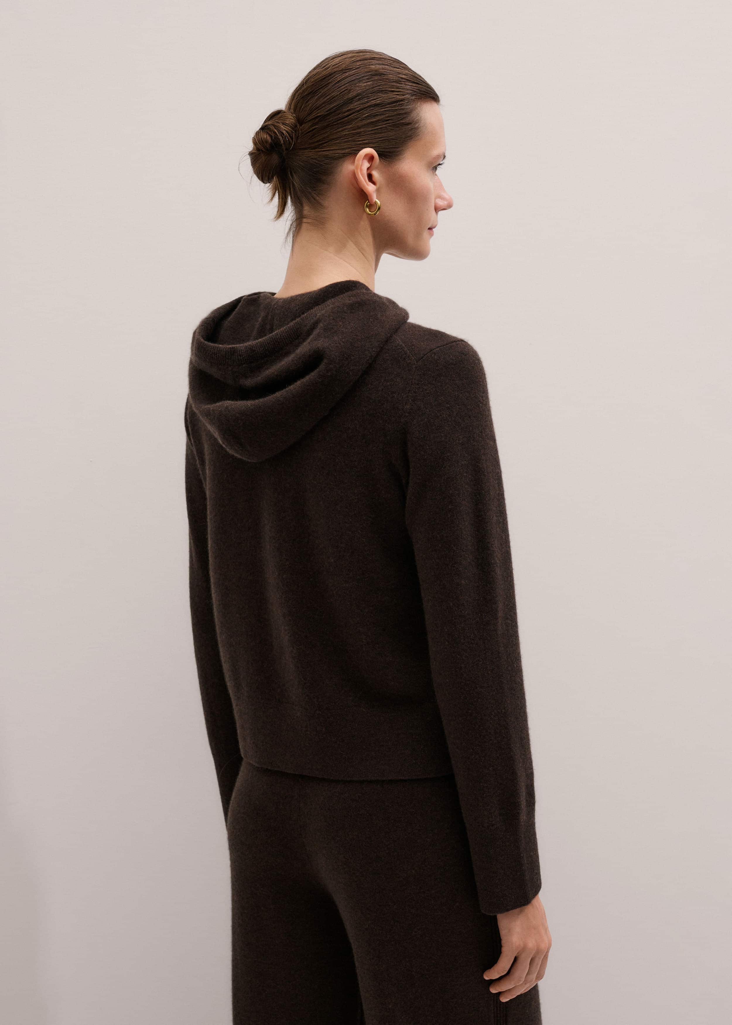 Brown Cashmere Two Way Zip Straight Hoodie meandem