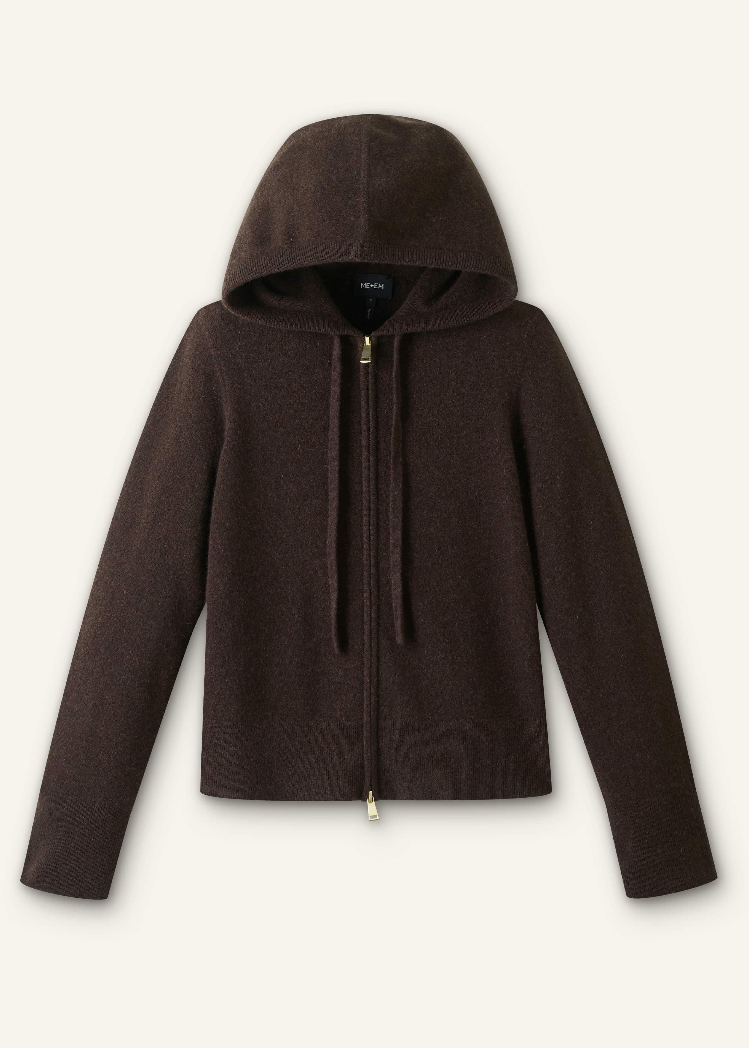 Brown Cashmere Two Way Zip Straight Hoodie meandem