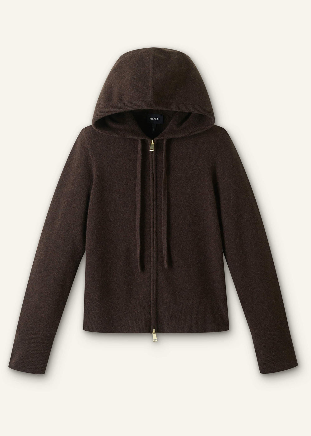 Brown Cashmere Two Way Zip Straight Hoodie meandem