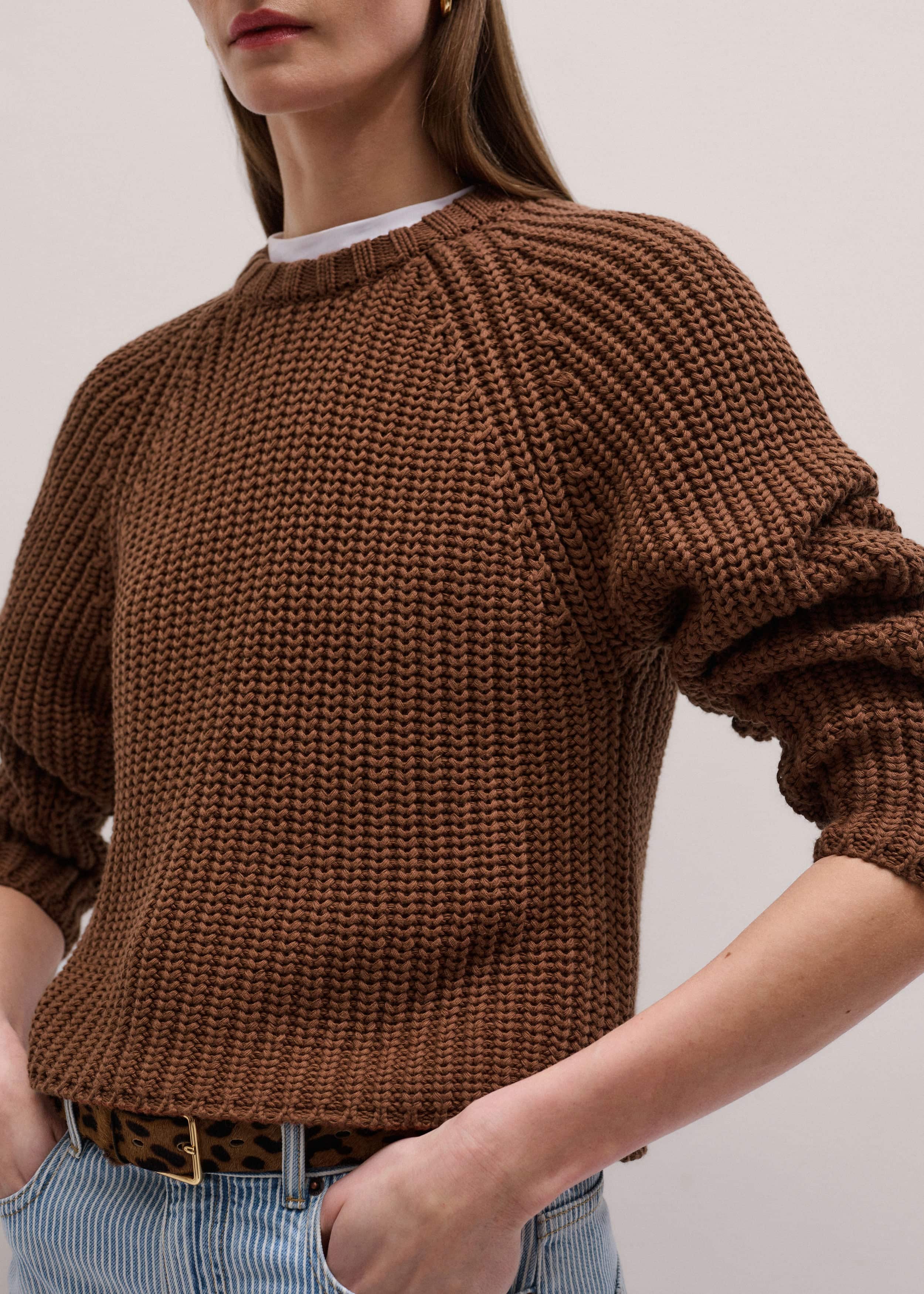 Brown Chunky Cotton Raglan Sweater meandem