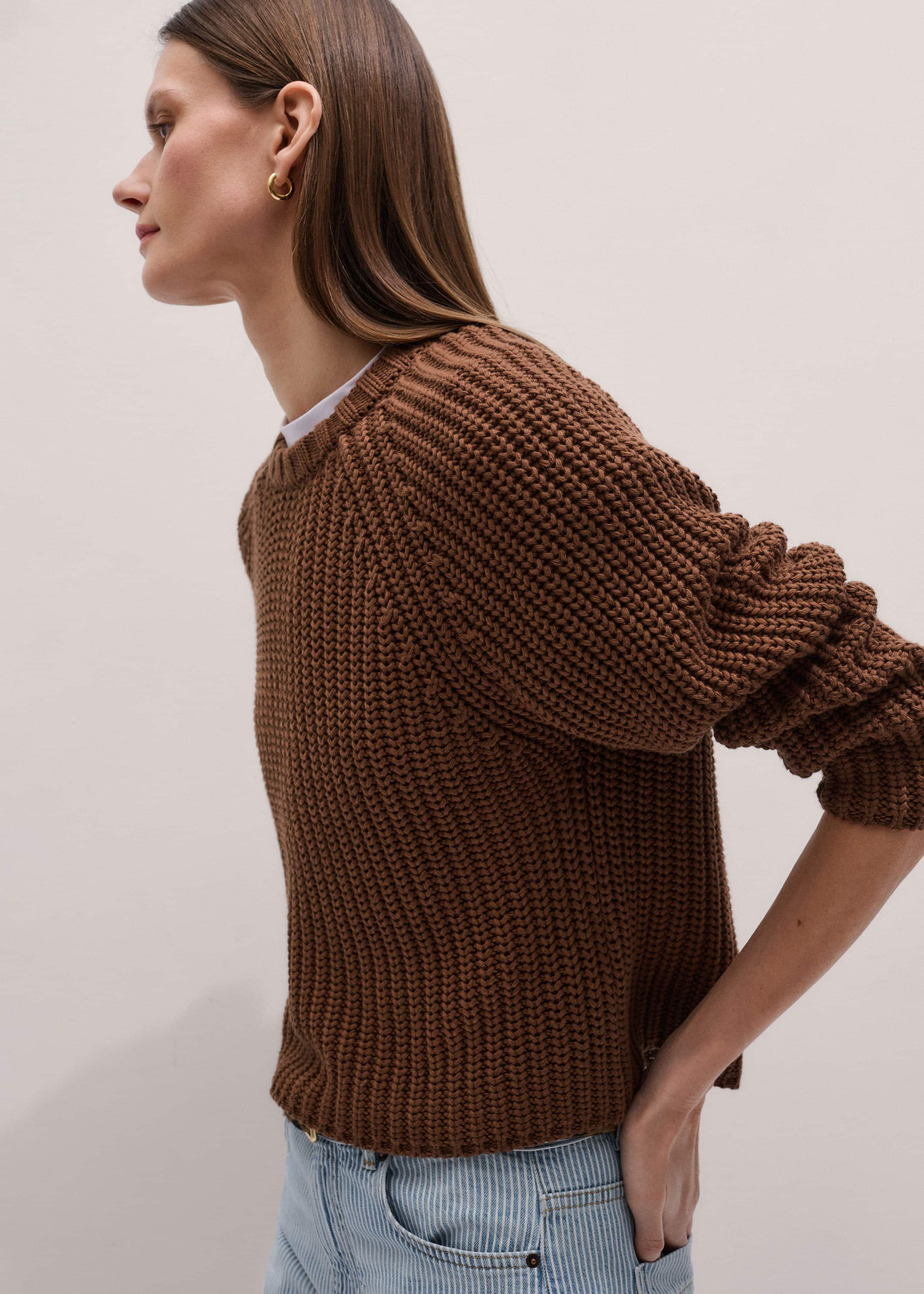 Brown Chunky Cotton Raglan Sweater meandem