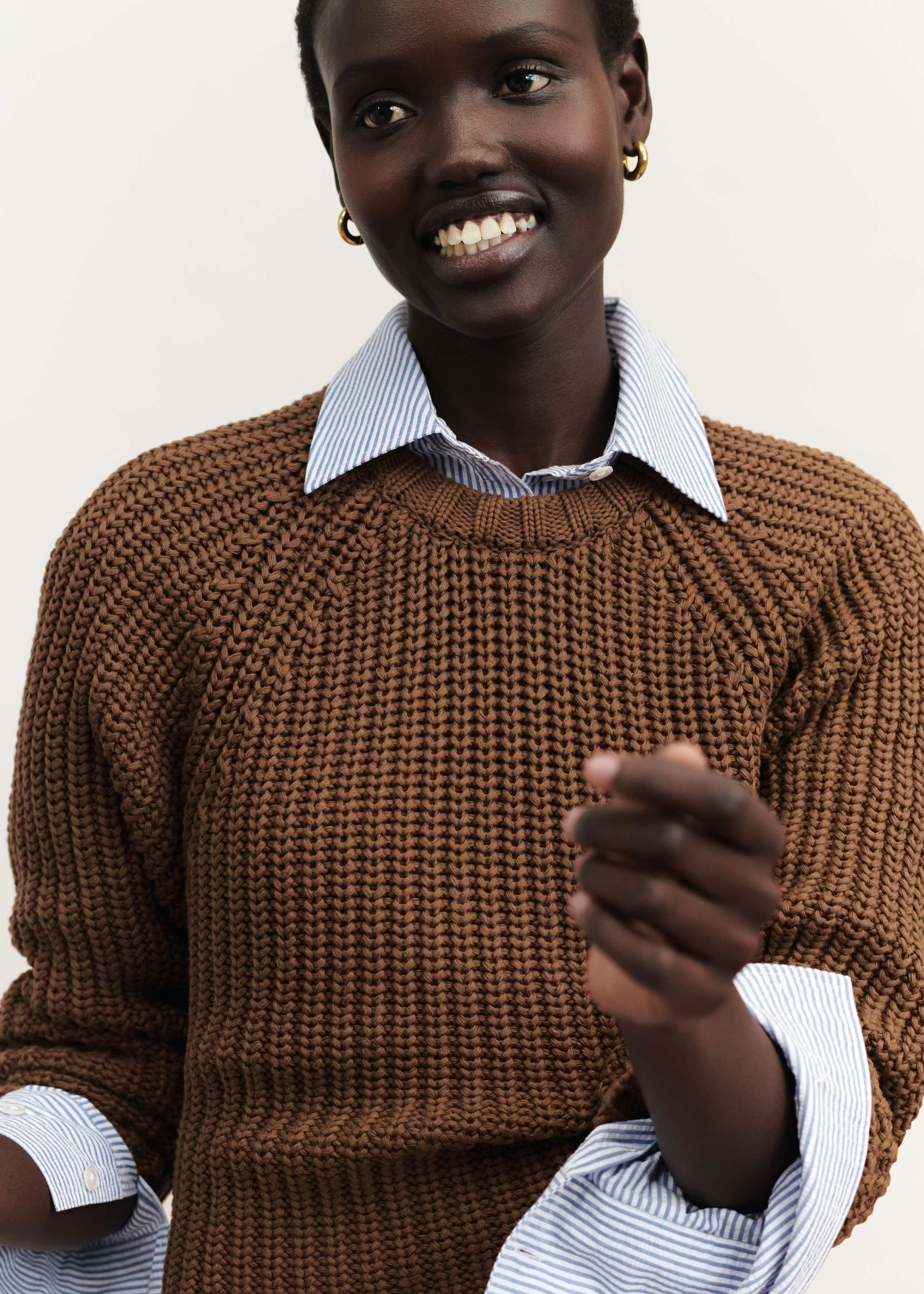 Brown Chunky Cotton Raglan Sweater meandem