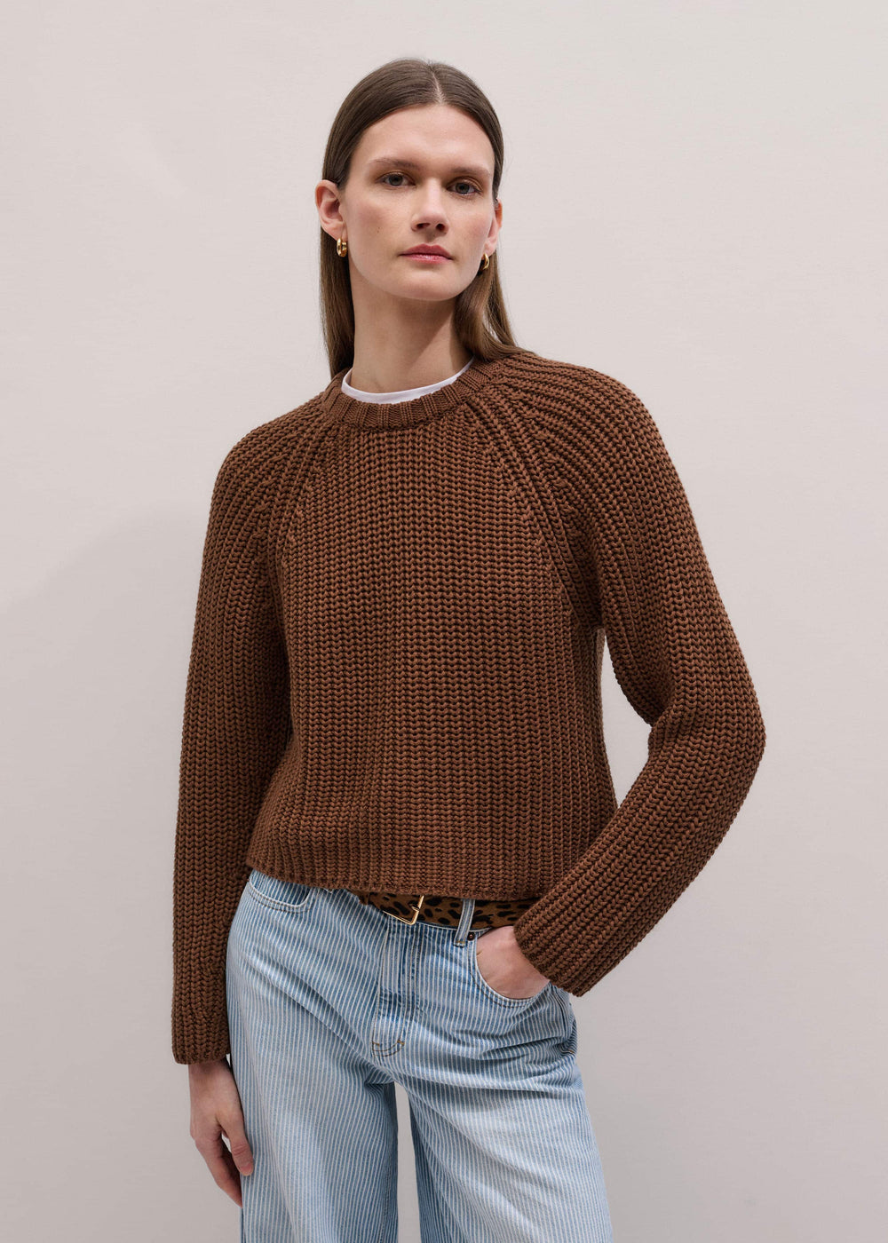 Brown Chunky Cotton Raglan Sweater meandem