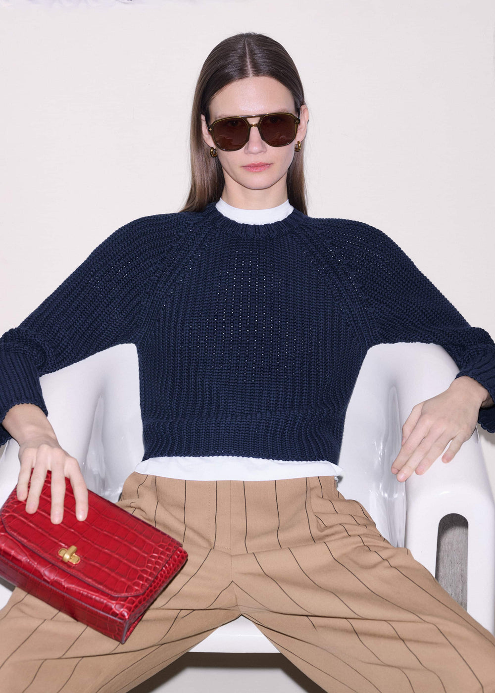 Navy Chunky Cotton Raglan Sweater meandem