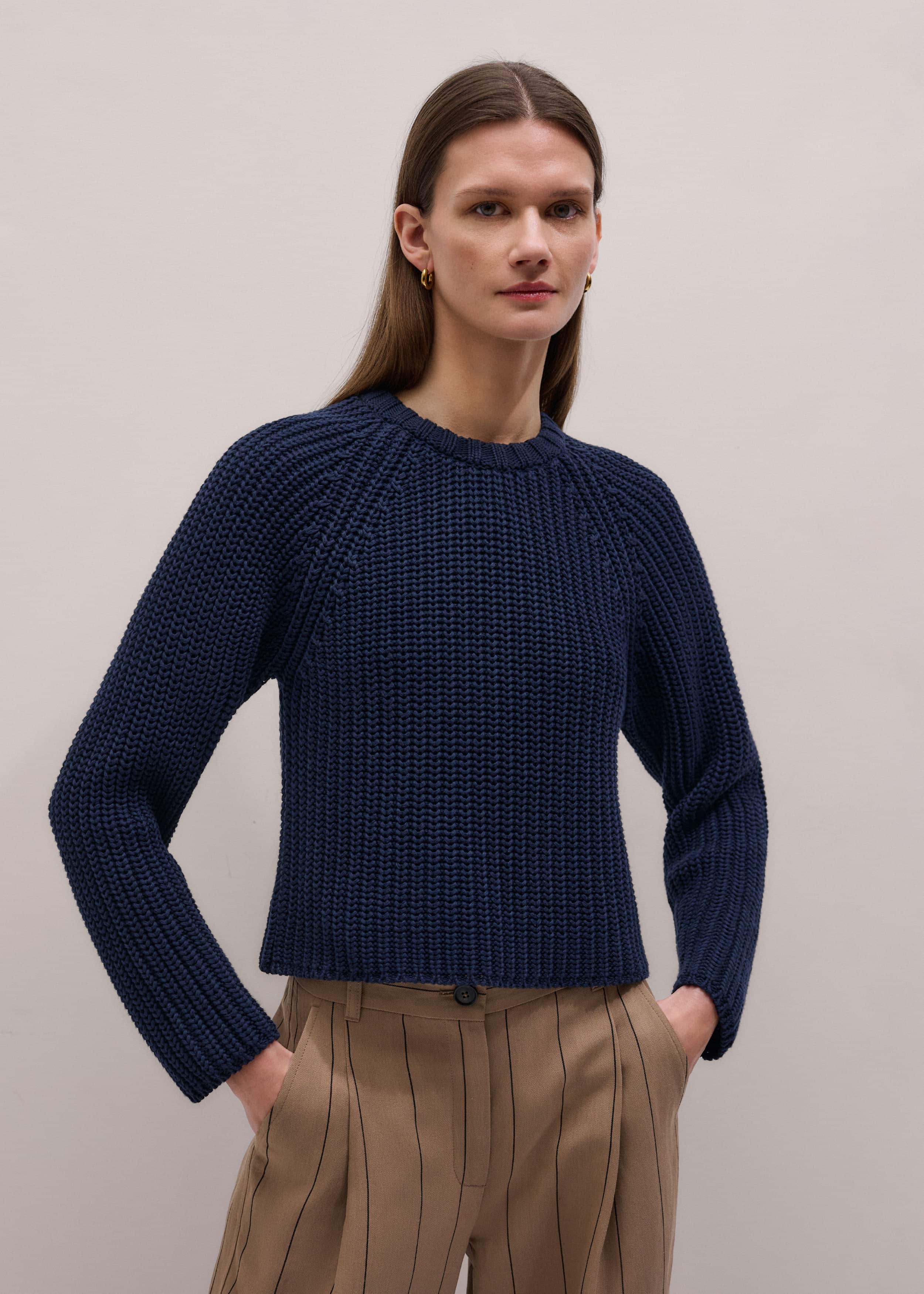 Navy Chunky Cotton Raglan Sweater meandem