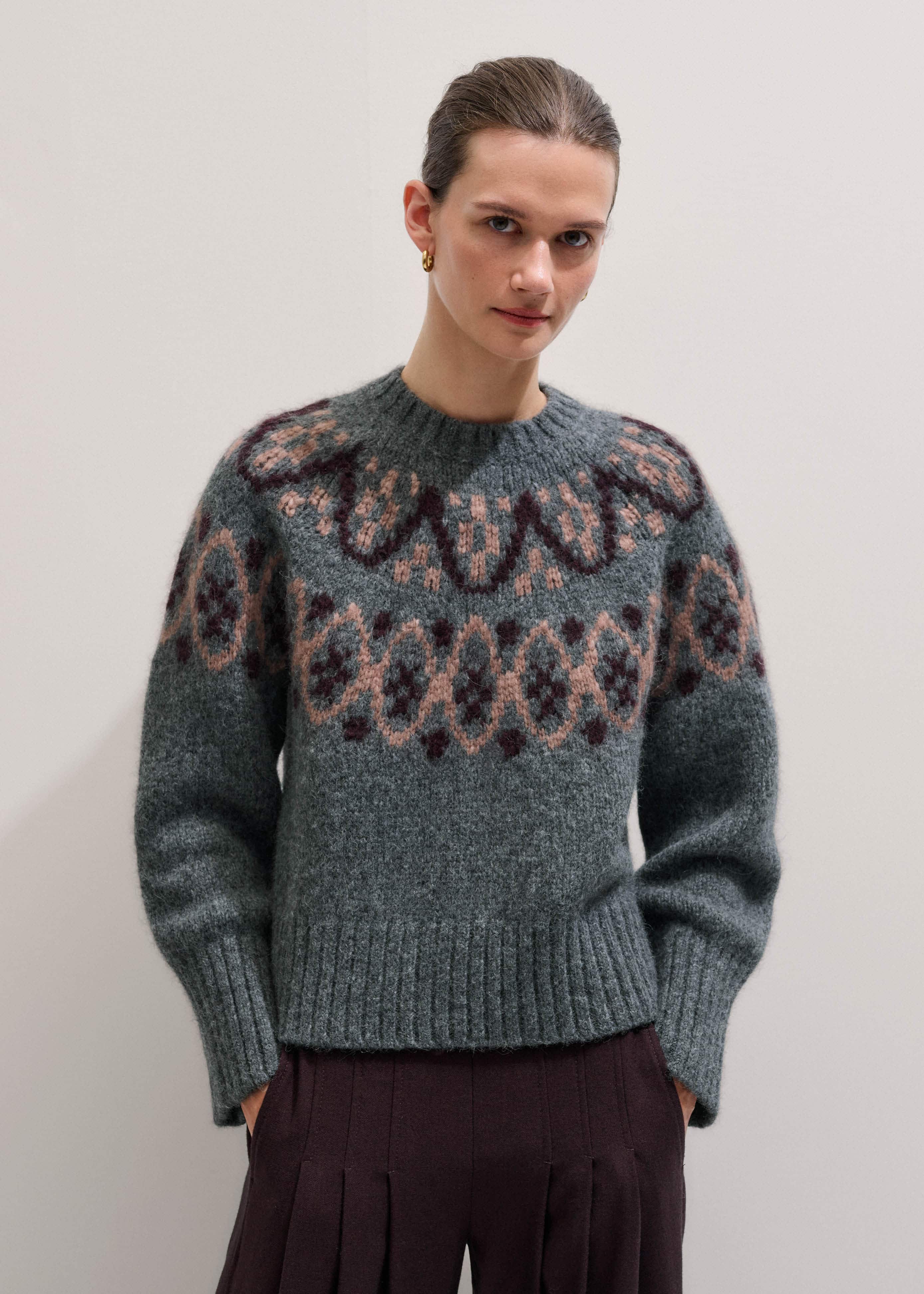 Gray Fairisle Jacquard Relaxed Sweater + Snood meandem