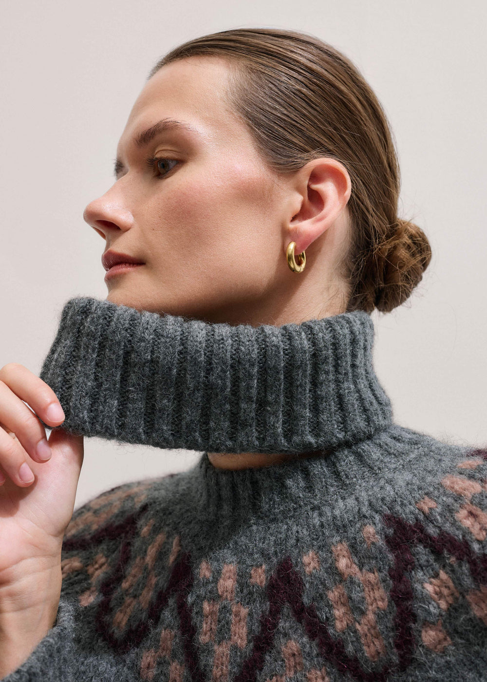 Gray Fairisle Jacquard Relaxed Sweater + Snood meandem