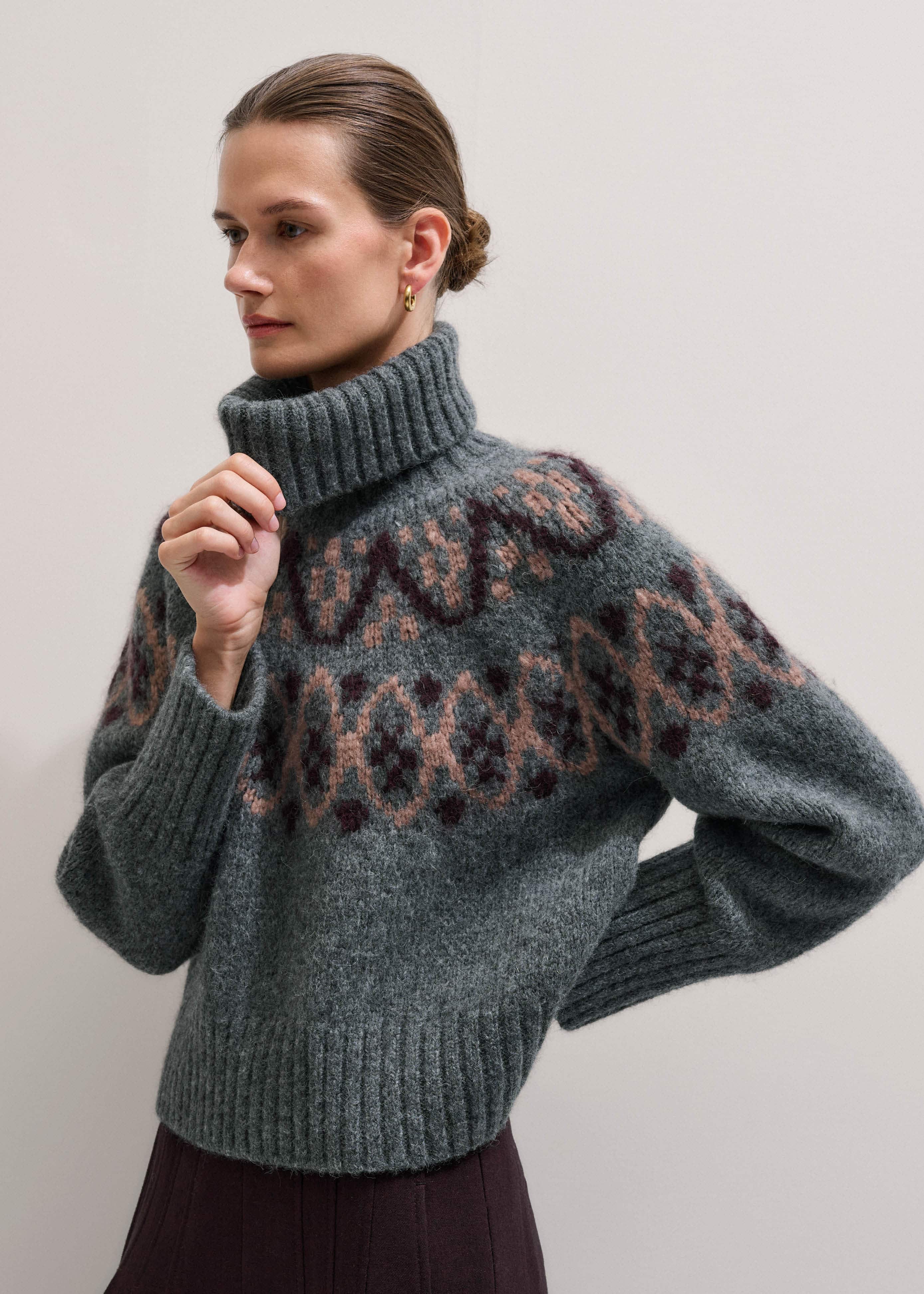 Gray Fairisle Jacquard Relaxed Sweater + Snood meandem