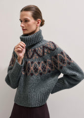 Gray Fairisle Jacquard Relaxed Sweater + Snood meandem