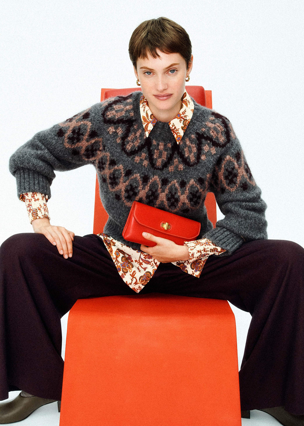 Gray Fairisle Jacquard Relaxed Sweater + Snood meandem