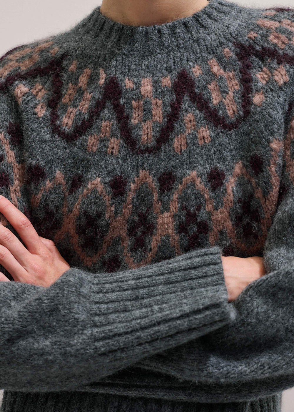Gray Fairisle Jacquard Relaxed Sweater + Snood meandem