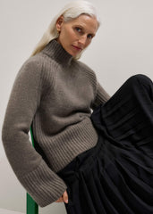 Brown Cashmere High Neck Relaxed Statement Sweater meandem
