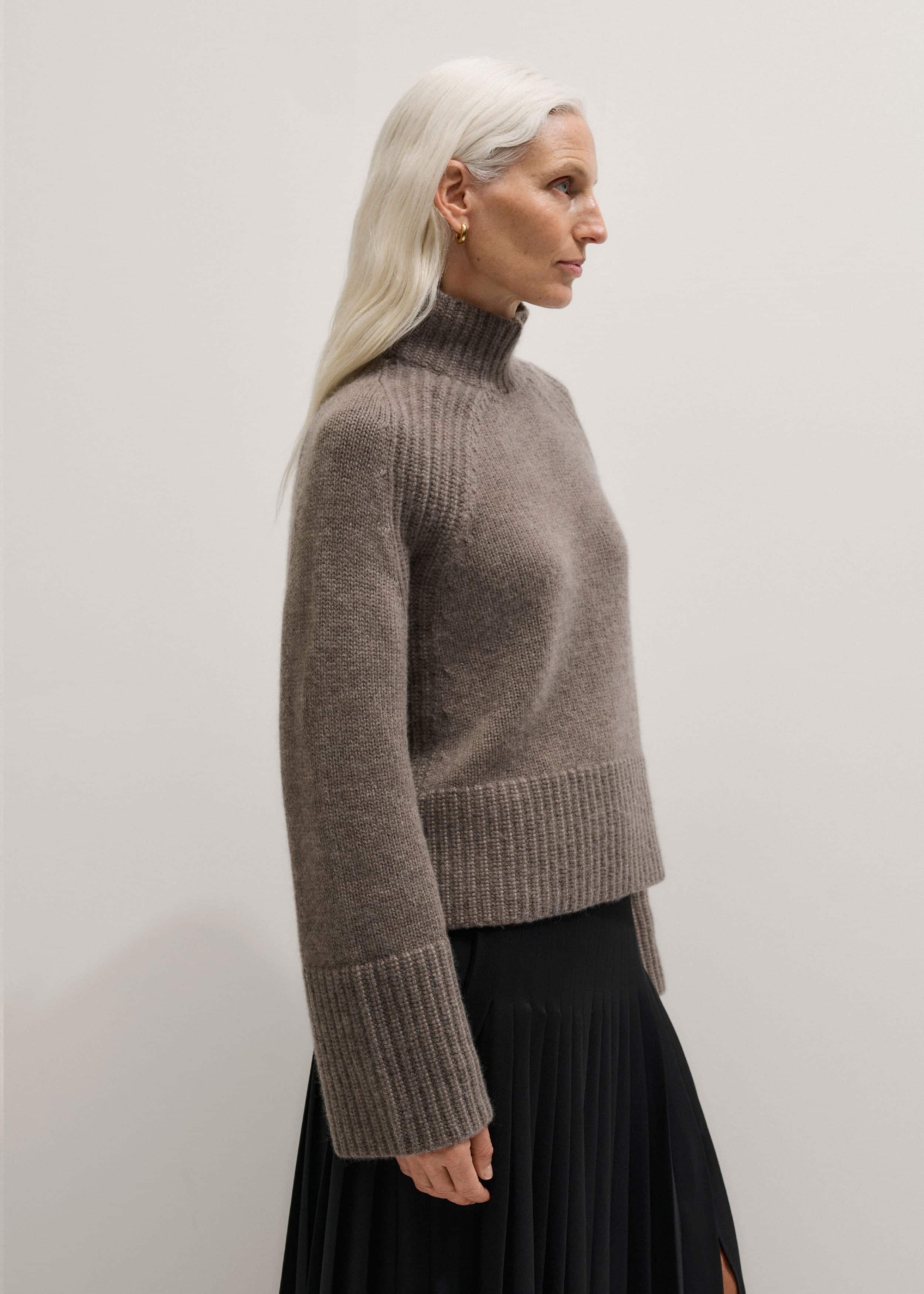 Brown Cashmere High Neck Relaxed Statement Sweater meandem
