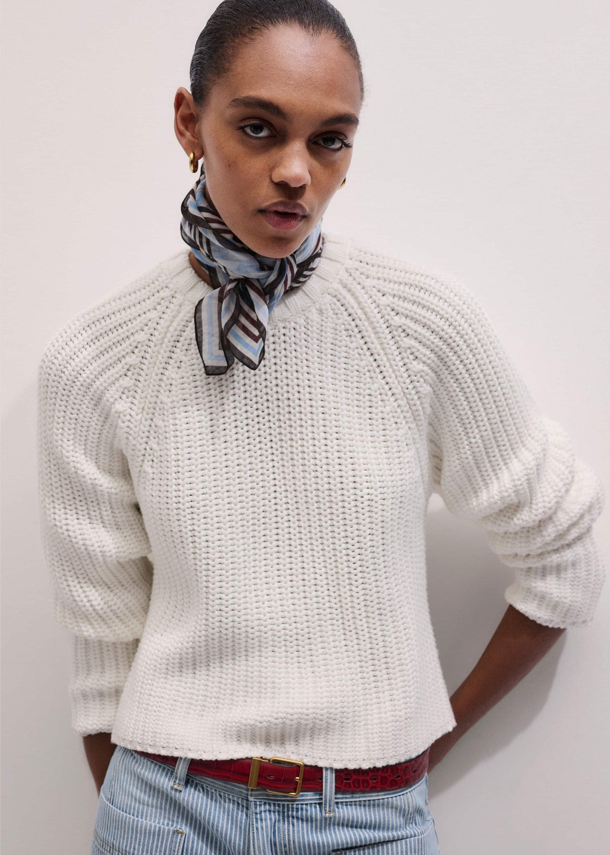 White Chunky Raglan Relaxed Weekend Sweater meandem