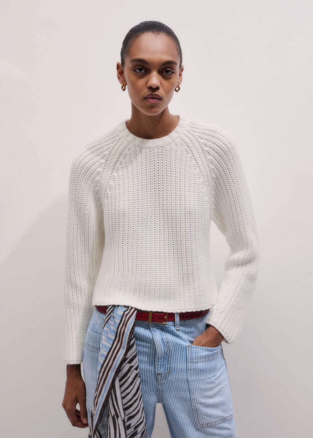 White Chunky Raglan Relaxed Weekend Sweater meandem