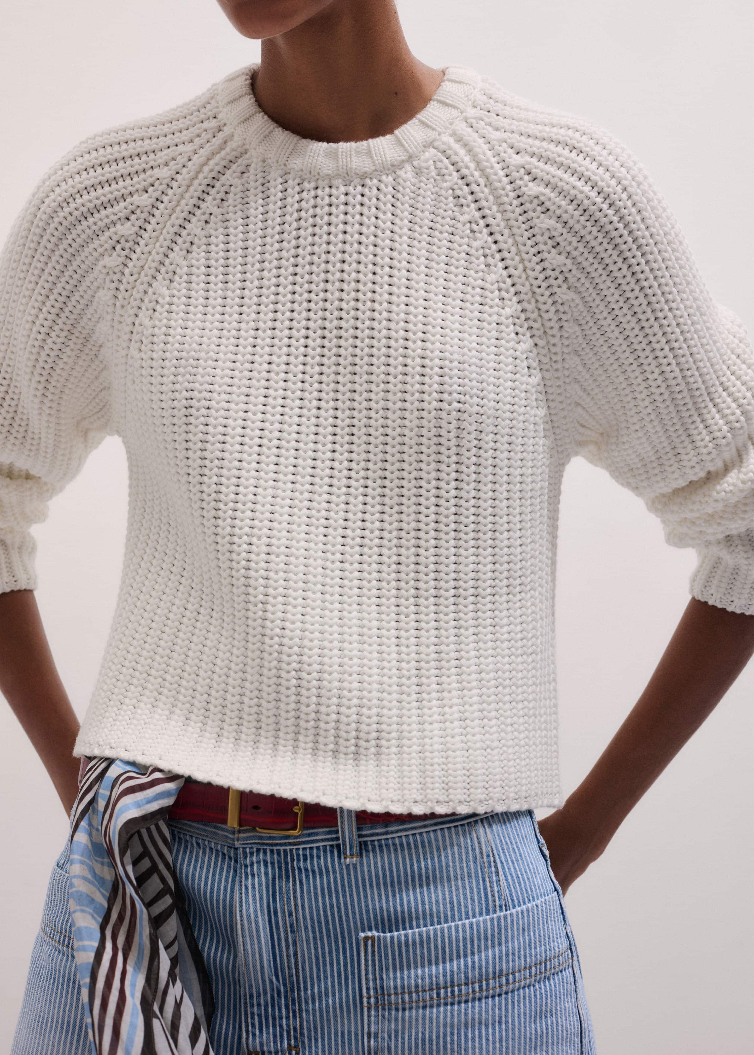 White Chunky Raglan Relaxed Weekend Sweater meandem