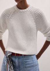 White Chunky Raglan Relaxed Weekend Sweater meandem