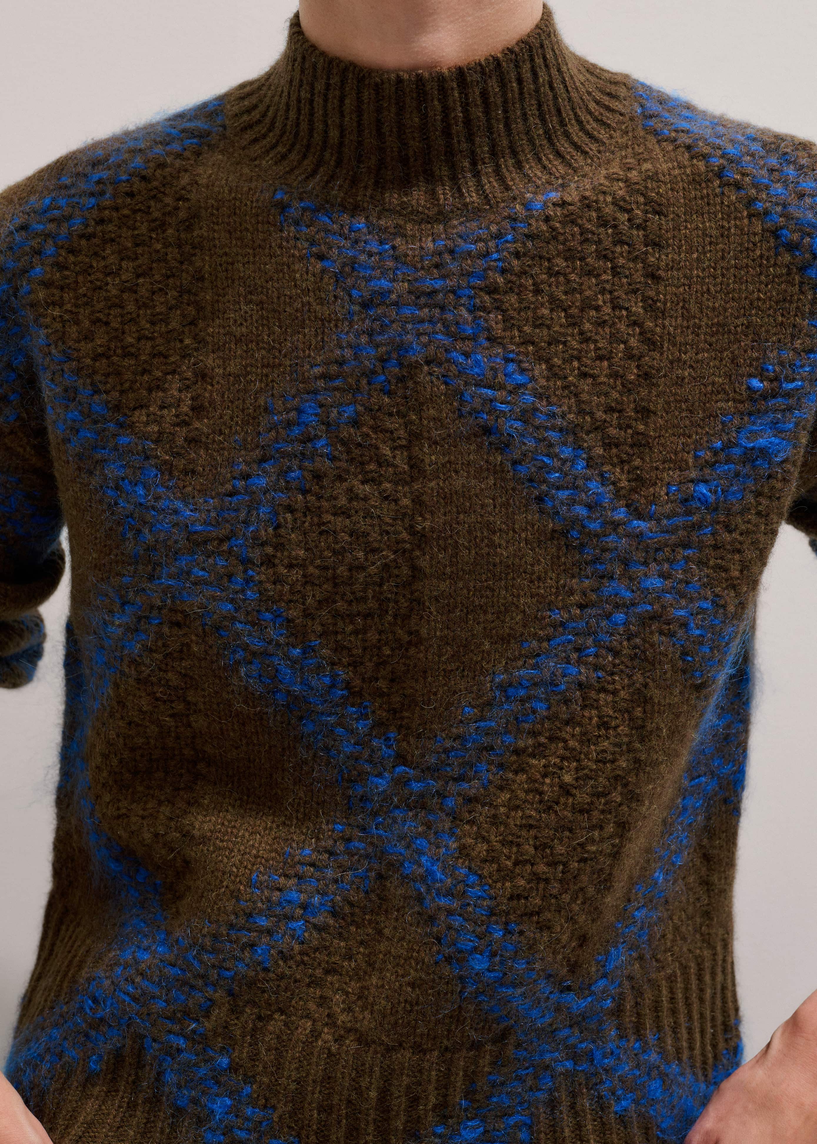 Green Merino Statement Textured Argyle Sweater meandem