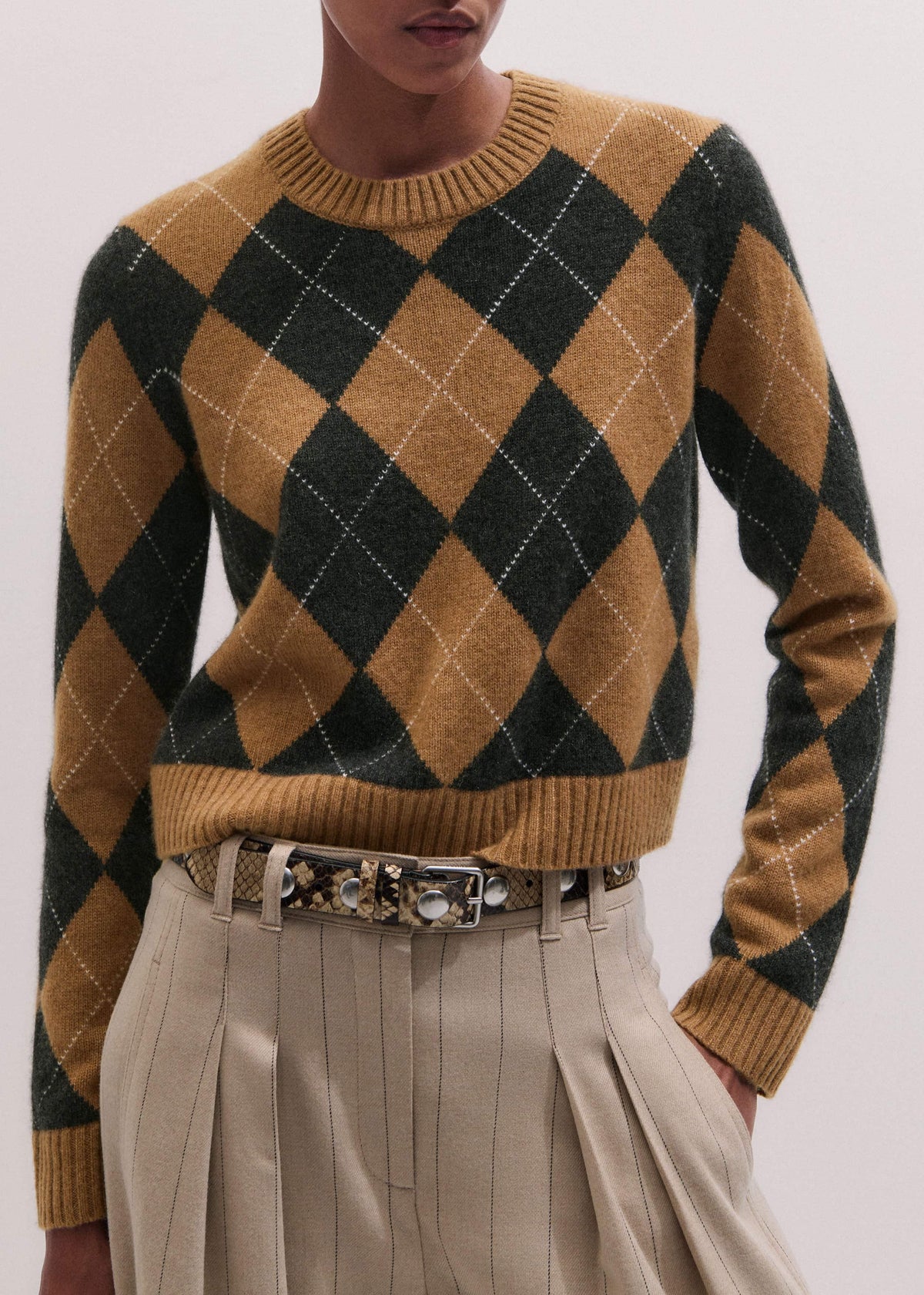 Brown Cashmere Relaxed Argyle Sweater meandem