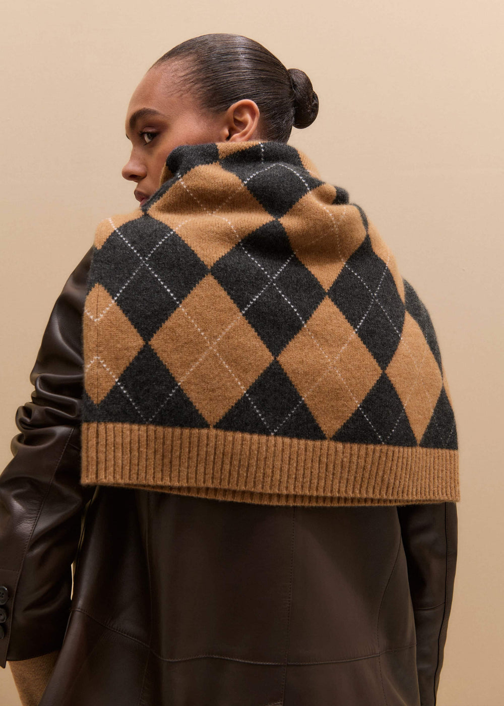 Brown Cashmere Relaxed Argyle Sweater meandem