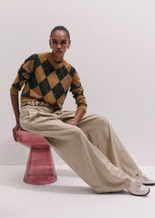 Brown Cashmere Relaxed Argyle Sweater meandem