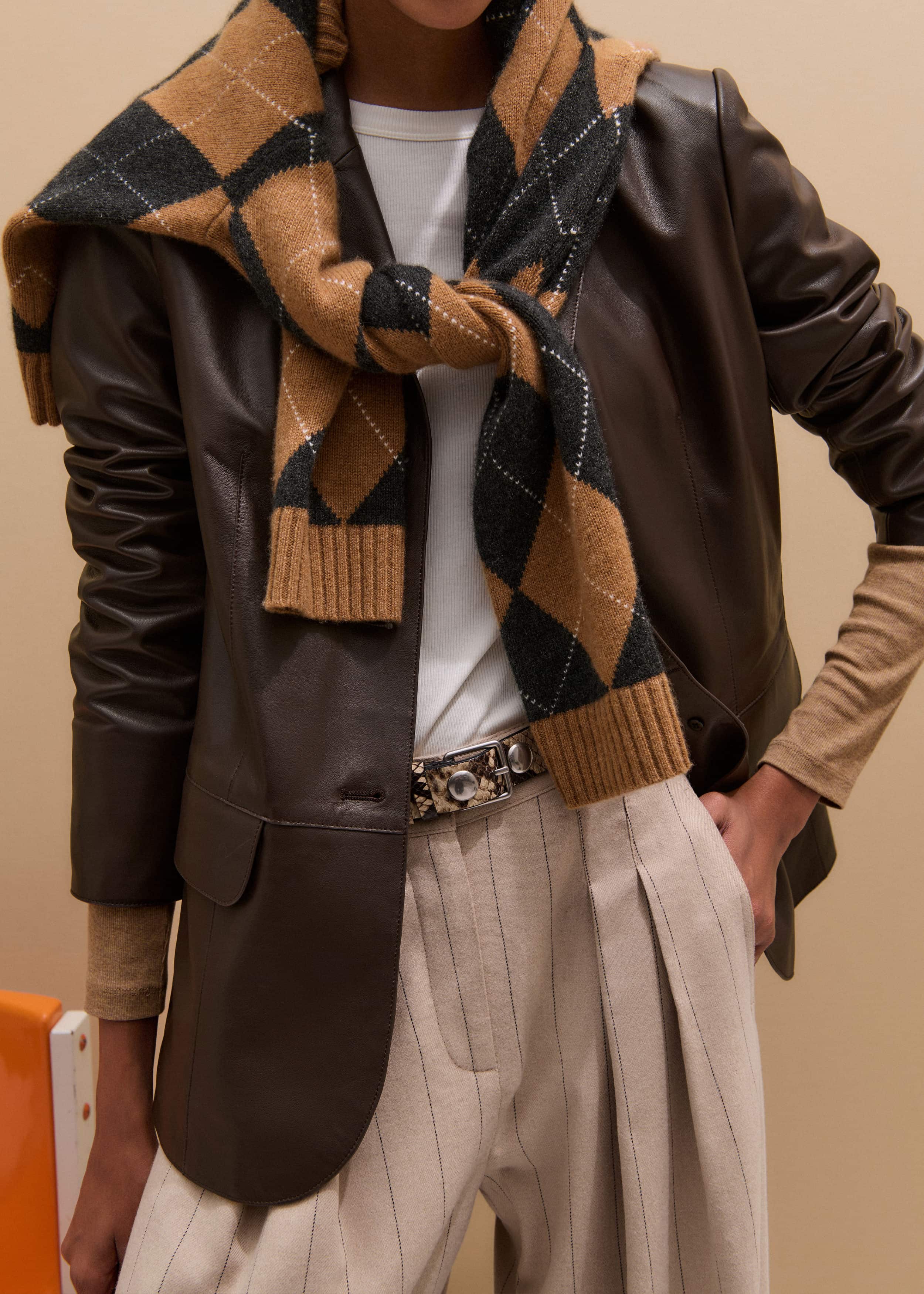 Brown Cashmere Relaxed Argyle Sweater meandem