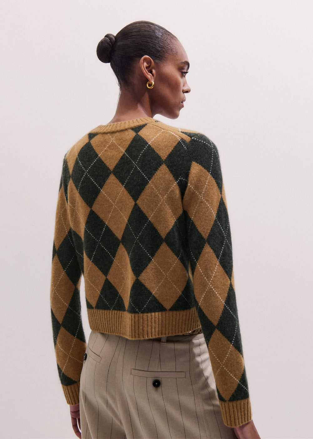 Brown Cashmere Relaxed Argyle Sweater meandem