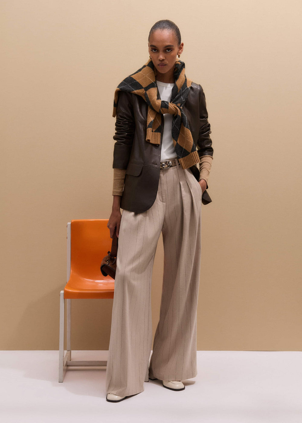 Brown Cashmere Relaxed Argyle Sweater meandem