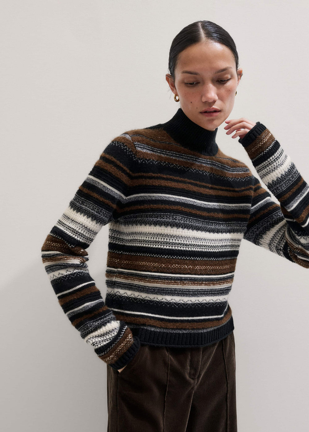 Black Textured Stitch Relaxed High Neck Sweater meandem