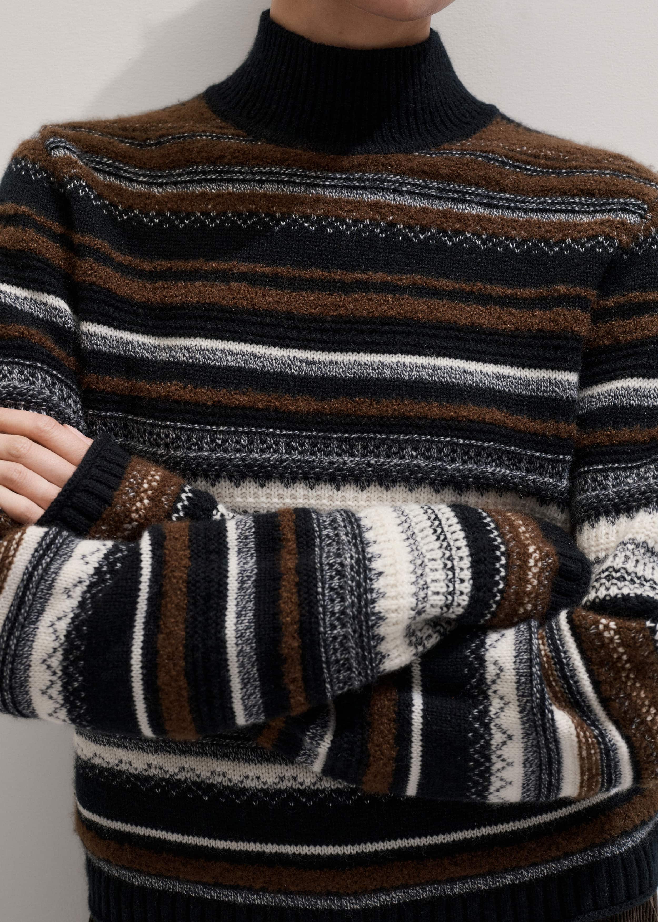 Black Textured Stitch Relaxed High Neck Sweater meandem