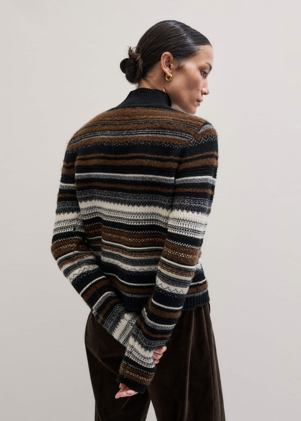 Black Textured Stitch Relaxed High Neck Sweater meandem