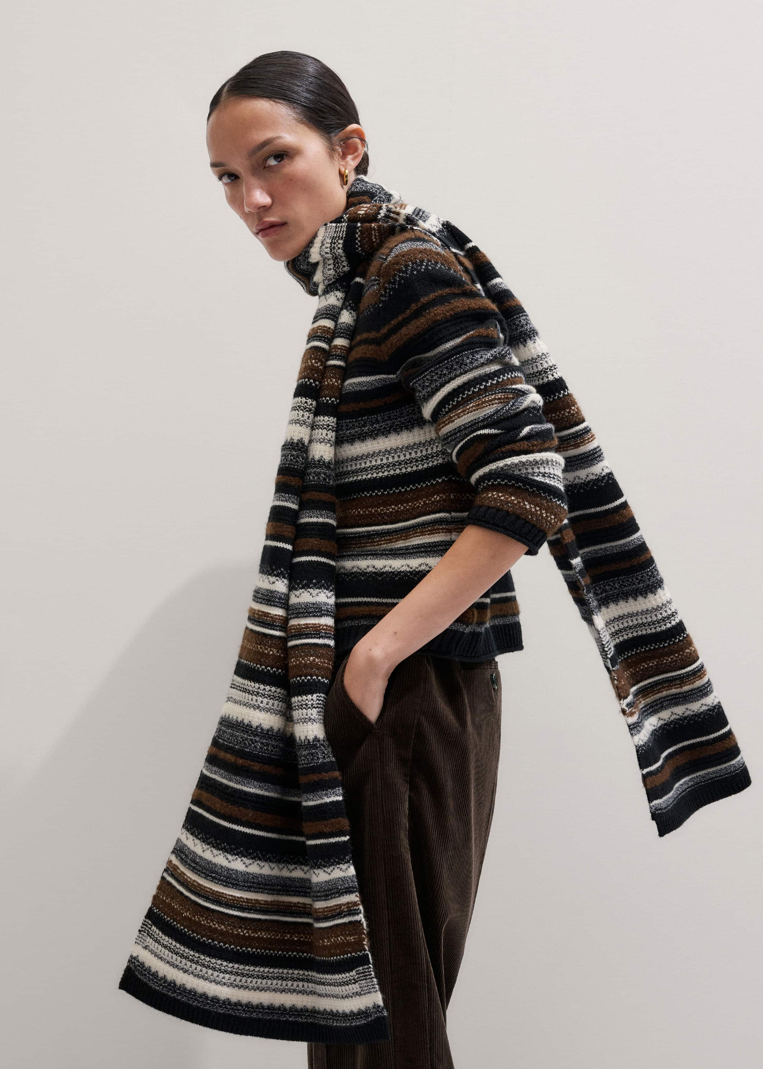 Black Textured Stitch Relaxed High Neck Sweater meandem