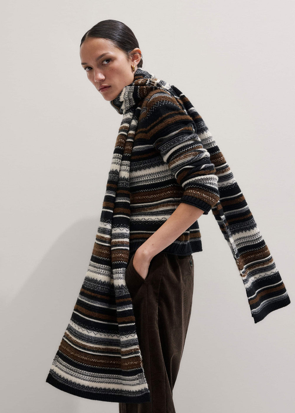 Black Textured Stitch Relaxed High Neck Sweater meandem