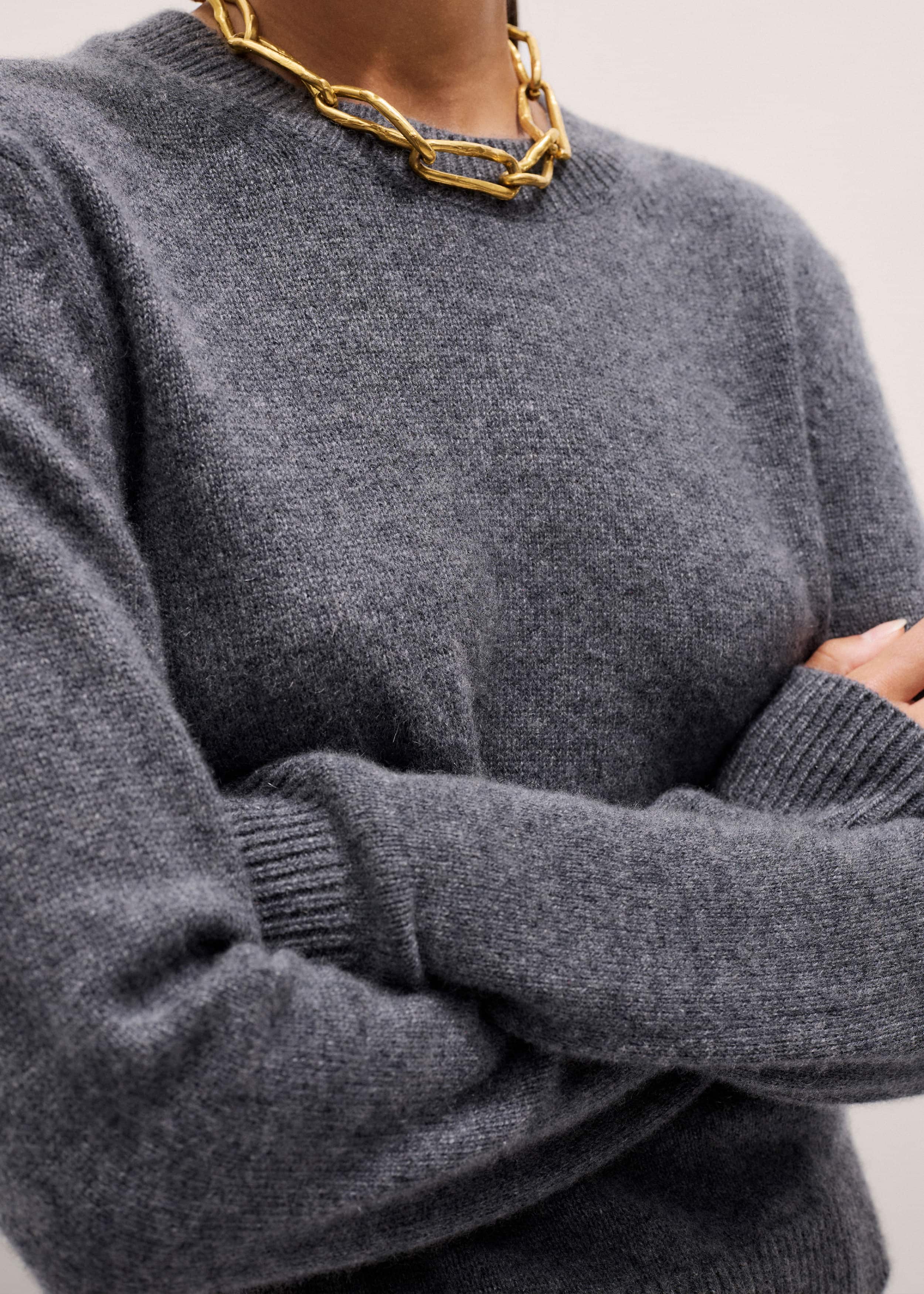 Gray Cashmere Relaxed Crop Sweater meandem